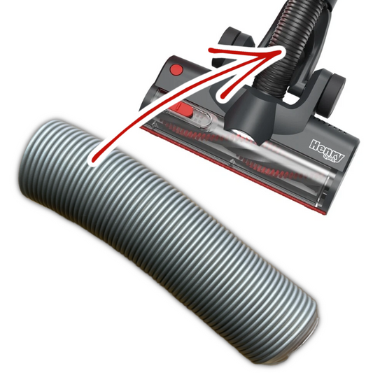 Vacuum cleaner head with a red arrow pointing to it on a white background